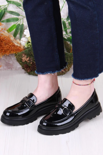 Fort 35810 Siyah Rugan Toka Detaylı Rahat Loafer Kadın Ayakkabı - Resim 4