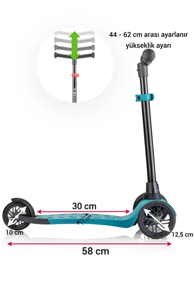 Wellgro Turbo 3 Tekerli Yükseklik Ayarlı Scooter, Yeşil - 4