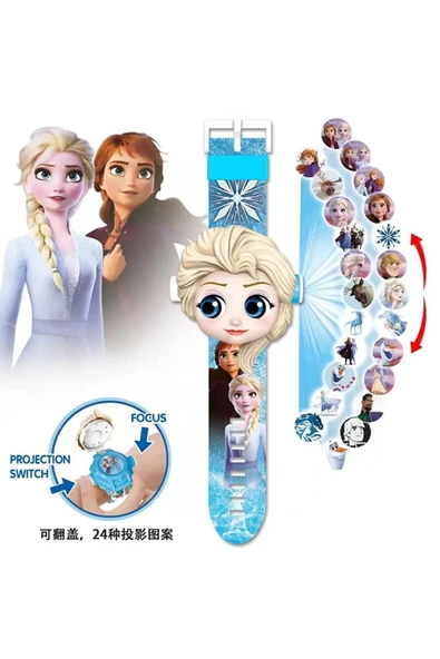 Elsa Figürlü Frozen Projeksiyonlu Dijital Oyuncak Çocuk Saati Duvara Yansıtmalı Projektör Elsalı - 2