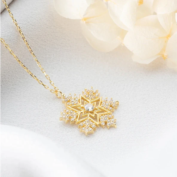 Vaoov 925 Ayar Gümüş Taşlı Kar Tanesi Hediye Kolye ürün görseli