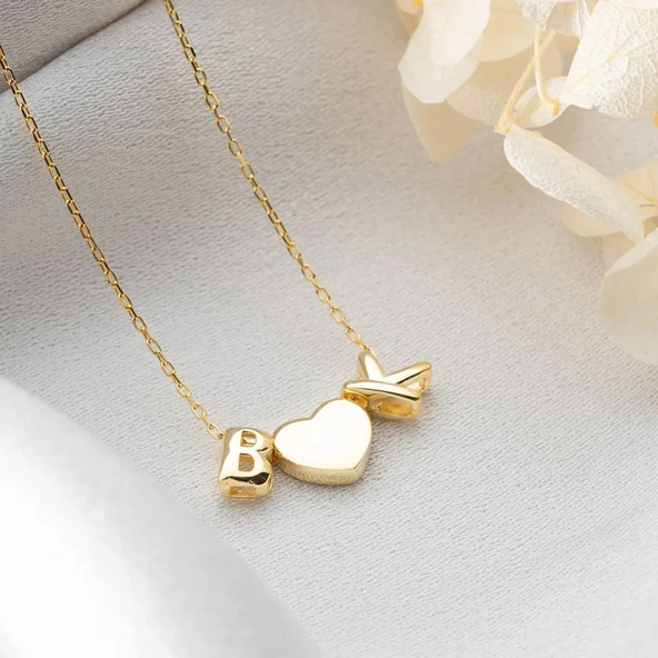 Vaoov 925 Ayar Gümüş Kalp ve İki Harfli Hediye Kolye - Resim 3