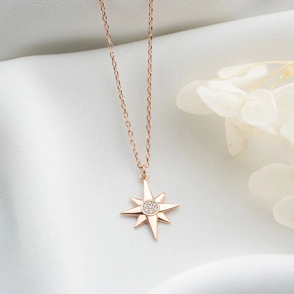 Vaoov 925 Ayar Gümüş Taşlı Kutup Yıldızı Kolye - Resim 4