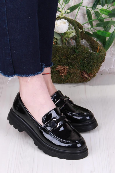 Fort 35810 Siyah Rugan Toka Detaylı Rahat Loafer Kadın Ayakkabı - Resim 3