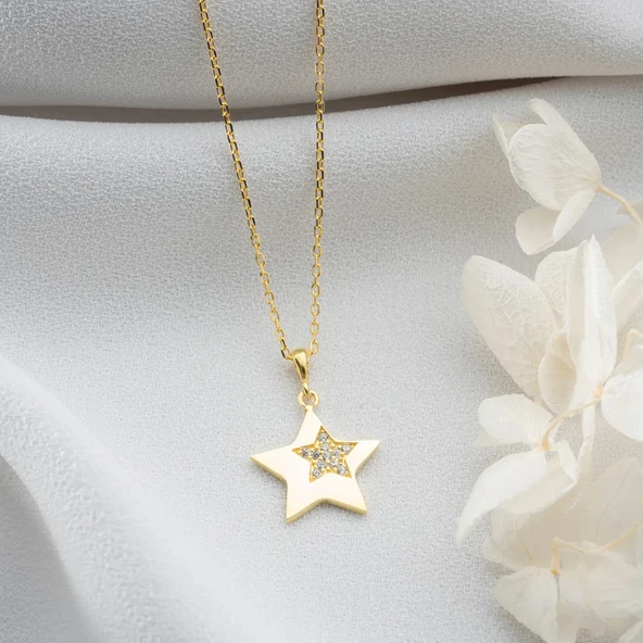 Vaoov 925 Ayar Gümüş Taşlı Yıldız Hediye Kolye ürün görseli