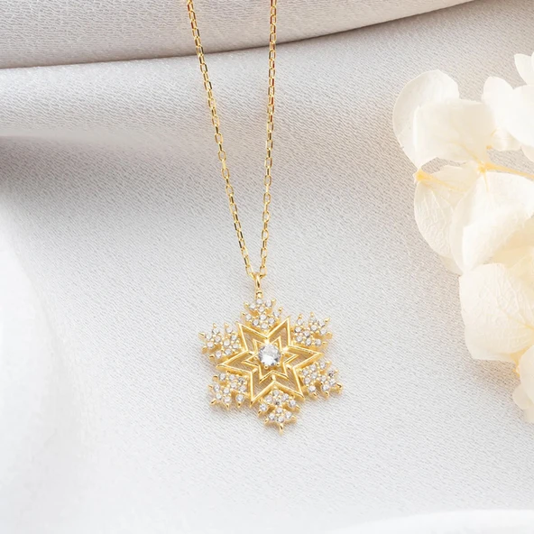 Vaoov 925 Ayar Gümüş Taşlı Kar Tanesi Hediye Kolye - Resim 3