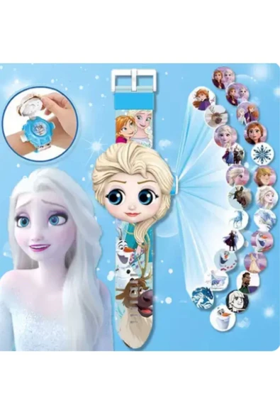 Elsa Figürlü Frozen Projeksiyonlu Dijital Oyuncak Çocuk Saati Duvara Yansıtmalı Projektör Elsalı