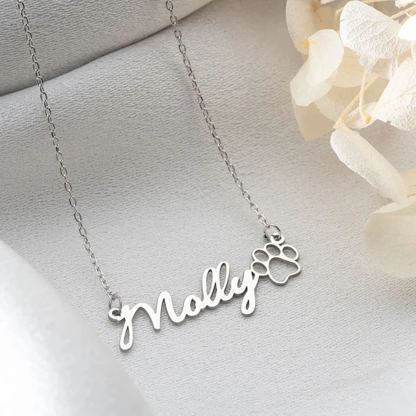 Vaoov 925 Ayar Gümüş El Yazısı İsim ve Pati Kolye - Resim 3