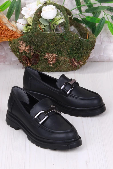Fort 35810 Siyah Cilt Toka Detaylı Rahat Loafer Kadın Ayakkabı - 2