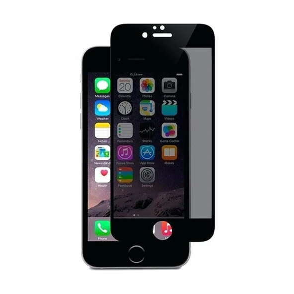 iPhone 6 / 6S Uyumlu Privacy Ön Koruma Temperli Hayalet Cam Ekran Koruyucu (Siyah)