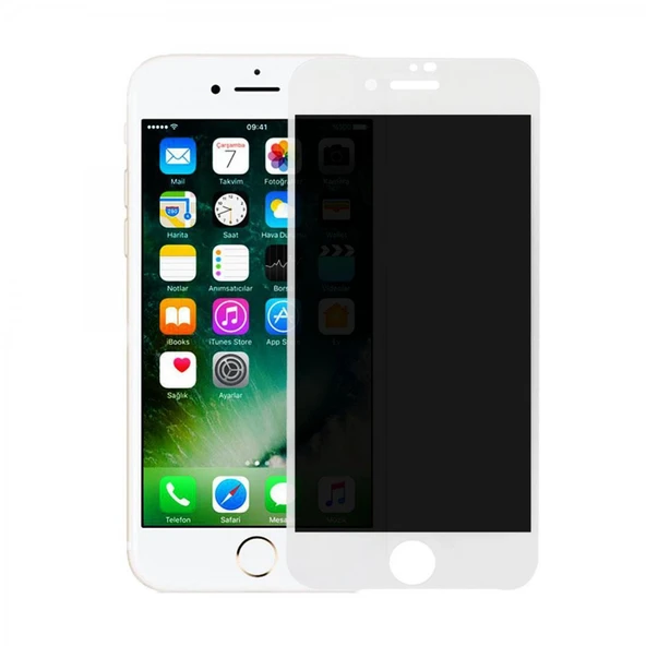 iPhone 7 Uyumlu Privacy Ön Koruma Temperli Hayalet Cam Ekran Koruyucu (Beyaz)