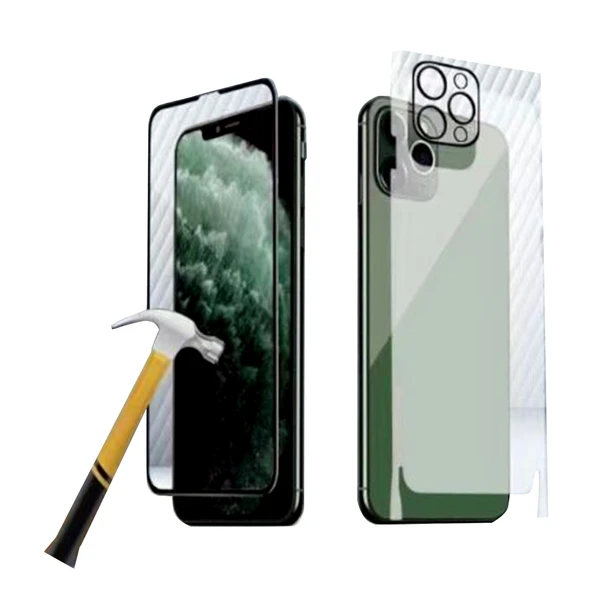 iPhone 11 Pro Uyumlu Ön-Arka-Kamera Set Matte Full Body 3in1 Nano Ekran Koruyucu (Siyah)