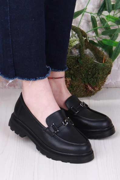 Fort 35824 Siyah Cilt Toka Detaylı Rahat Loafer Kadın Ayakkabı - Resim 3