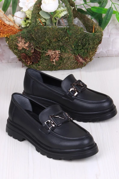 Fort 35825 Siyah Cilt Toka Detaylı Rahat Loafer Kadın Ayakkabı - 2