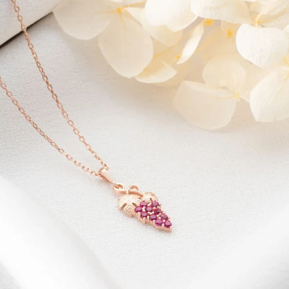 Vaoov 925 Ayar Gümüş Pembe Taşlı Üzüm Hediye Kolye - Resim 4