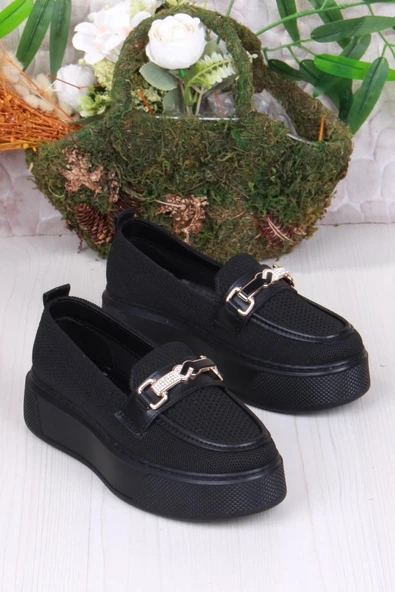 Fort 346101 Triko Toka Detaylı Kalın Taban Rahat Loafer Kadın Ayakkabı - Resim 2