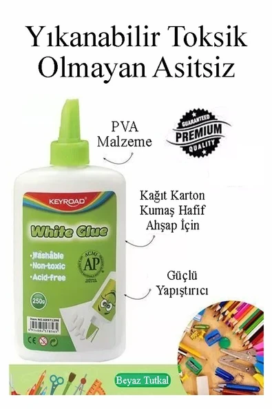 Beyaz Tutkal 250 gr 2 Adet Keyroad Beyaz Mobilya Tutkalı 250 gr Ahşap Tutkalı Su Bazlı Çok Amaçlı Beyaz Tutkal - 2
