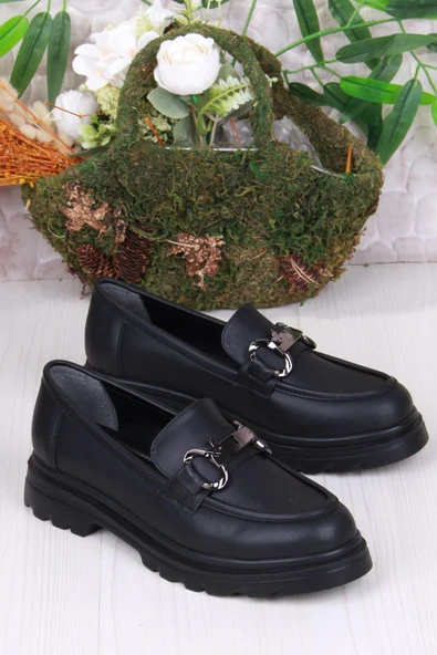 Fort 35821 Siyah Cilt Toka Detaylı Rahat Loafer Kadın Ayakkabı - 2