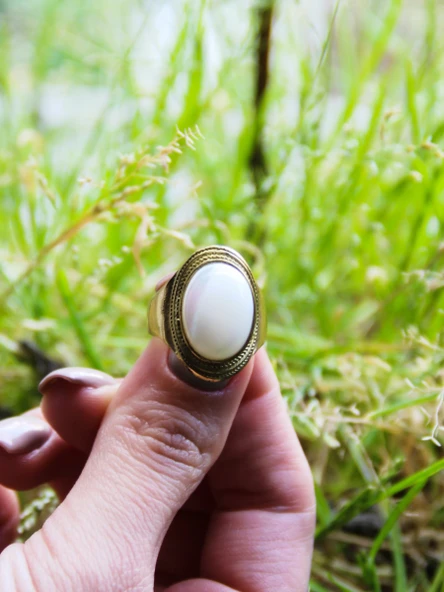 Doğal Taş Sedef Oval Doğal Taşlı Ayarlanabilir Kadın Yüzük euy1sf - Resim 3