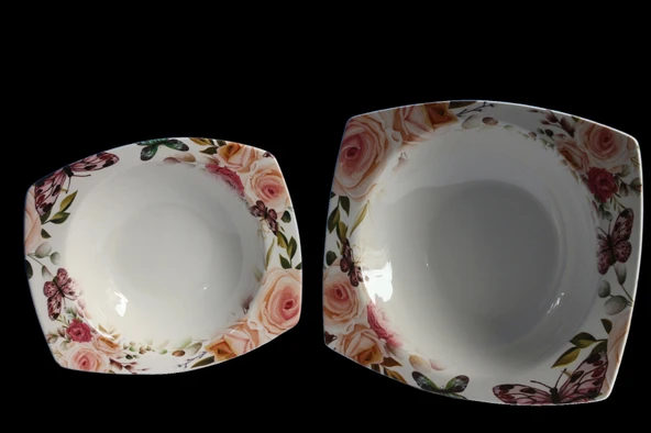 Dijital Baskılı 2'li Derin Kare Salata Kasesi 29cm 24cm