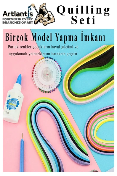 Quilling Seti 1 Paket Quilling Şablonu 10mm 50cm Quilling Kağıdı Cımbız Tutkal Yapıştırıcı Kağıt Kıvırma Kalemi İğne - Resim 3