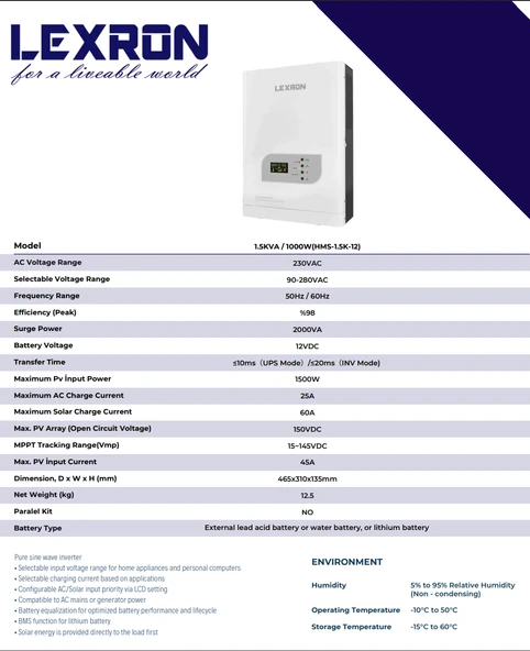 LEXRON 1KW 1000W MPPT 12V AKILLI İNVERTER - 2