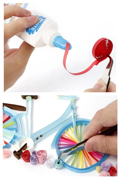 Quilling Seti 1 Paket Quilling Şablonu 10mm 50cm Quilling Kağıdı Cımbız Tutkal Yapıştırıcı Kağıt Kıvırma Kalemi İğne - Resim 4