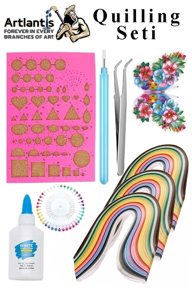 Quilling Seti 1 Paket Quilling Şablonu 10mm 50cm Quilling Kağıdı Cımbız Tutkal Yapıştırıcı Kağıt Kıvırma Kalemi İğne