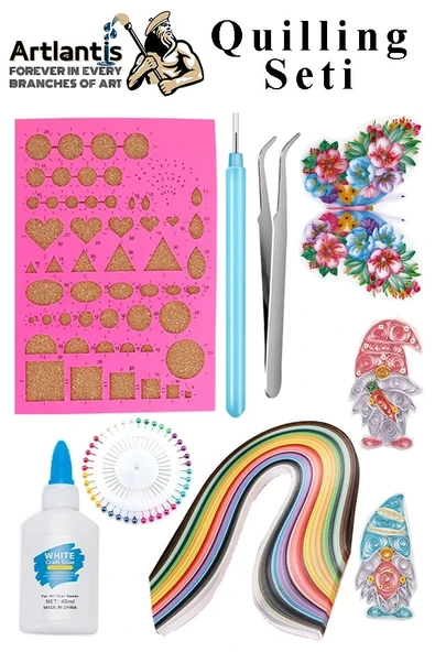 Quilling Seti 1 Paket Quilling Şablonu 10 mm 50 cm Quilling Kağıdı Cımbız Tutkal Yapıştırıcı Kağıt Kıvırma Kalemi İğne