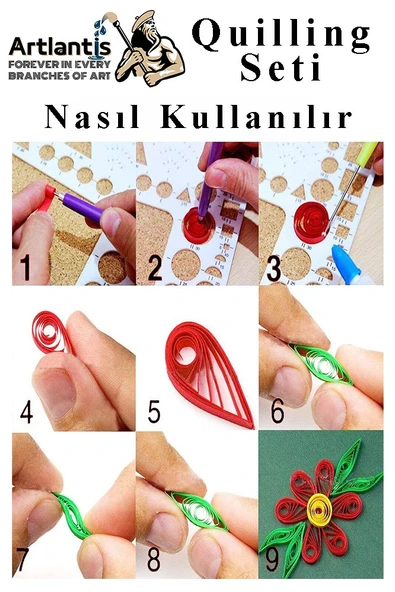Quilling Seti 1 Paket Quilling Şablonu 10mm 50cm Quilling Kağıdı Cımbız Tutkal Yapıştırıcı Kağıt Kıvırma Kalemi İğne - Resim 2