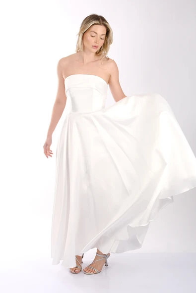 Straplez Kayık Yaka Tafta Abiye Elbise Dori 00SB6068 - 9