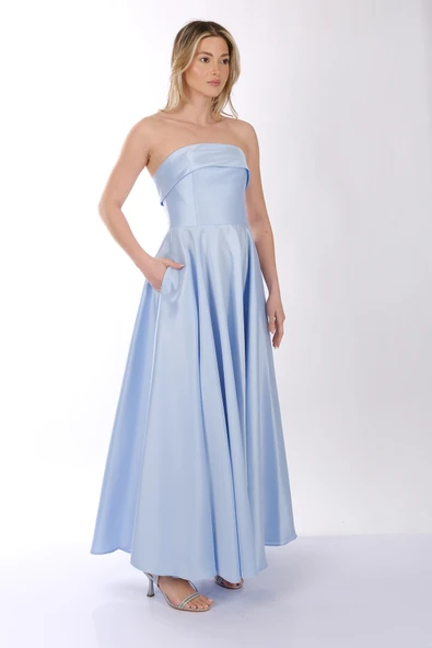 Straplez Kayık Yaka Tafta Abiye Elbise Dori 00SB6068 - 11
