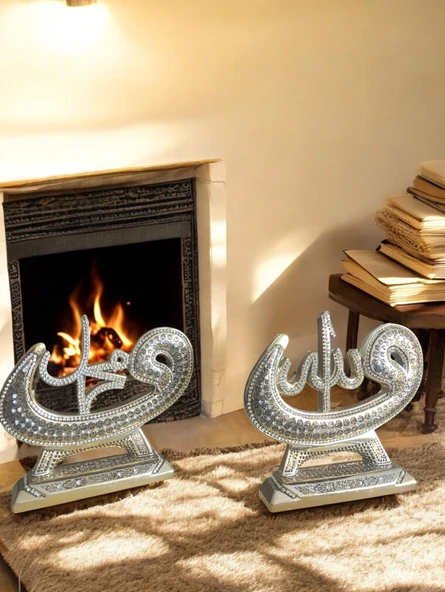 kırılmaz polyester,Allah ve Muhammed(s.a.v) (2 li ) SARI RENK yazılı biblo - 3