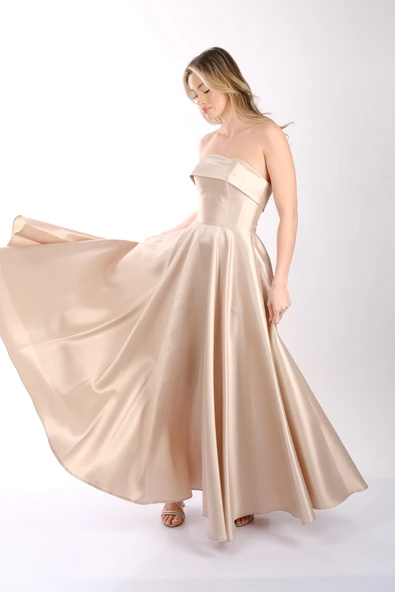 Straplez Kayık Yaka Tafta Abiye Elbise Dori 00SB6068 - 5