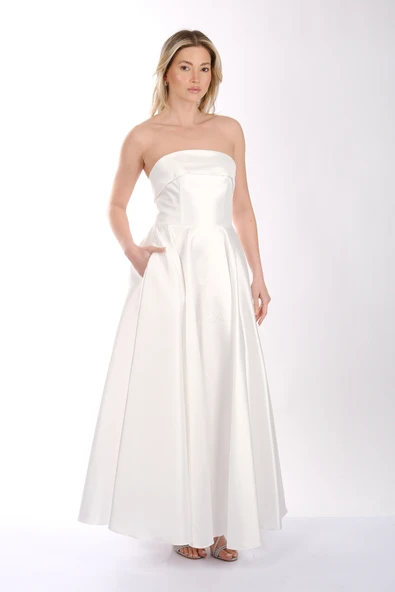 Straplez Kayık Yaka Tafta Abiye Elbise Dori 00SB6068 - 12