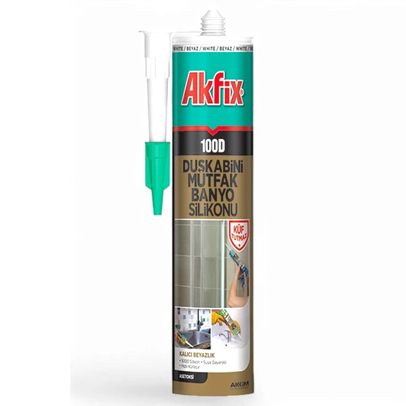 Akfix 100D Beyaz Duşakabin Lavabo Küvet Pvc Plastik Silikon Silikonu Mutfak Küf Tutmaz 280 mL - 2
