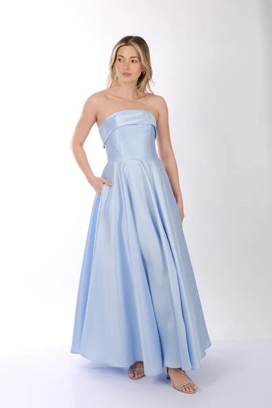 Straplez Kayık Yaka Tafta Abiye Elbise Dori 00SB6068 - 6