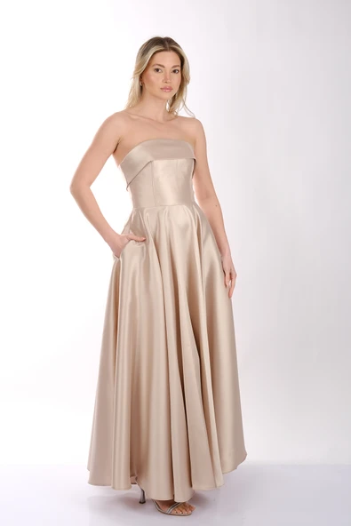 Straplez Kayık Yaka Tafta Abiye Elbise Dori 00SB6068 - 10