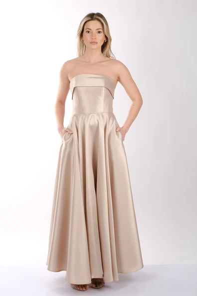 Straplez Kayık Yaka Tafta Abiye Elbise Dori 00SB6068 - 2