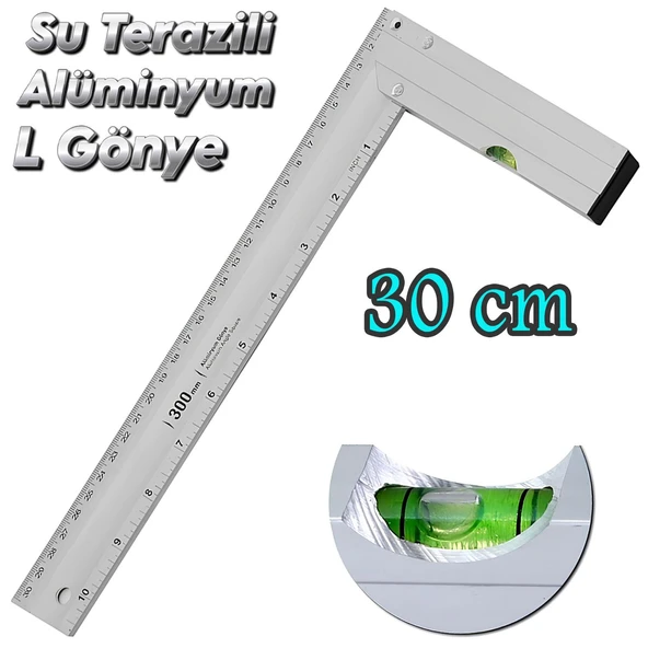Su Terazili Alüminyum L Gönye Cetvel Kaynak Kaynakçı Marangoz Gönyesi 300 mm - 6