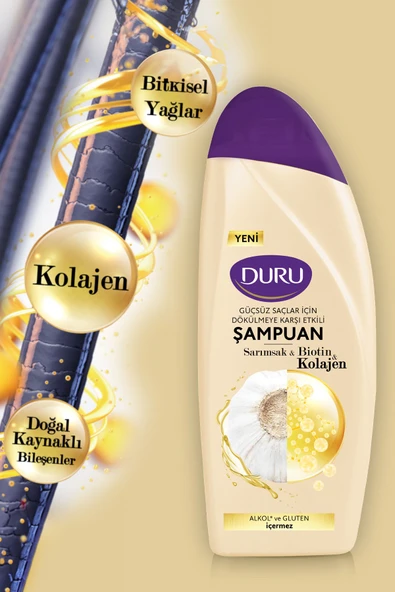 Duru Sarımsak&Biotin&Kolajen Dökülmeye Karşı Etkili Şampuan 3x500 ml - 3
