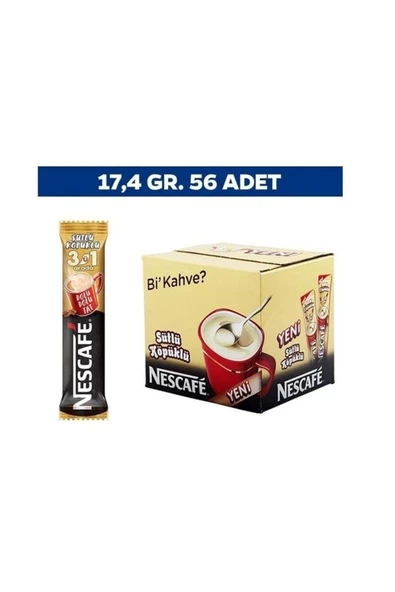 Nestle Nescafe 3'ü 1 Arada Sütlü Köpüklü Kahve 56'lı Paket 17,4 gr