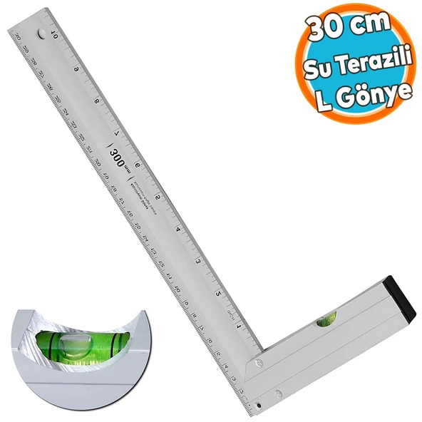 Su Terazili Alüminyum L Gönye Cetvel Kaynak Kaynakçı Marangoz Gönyesi 300 mm