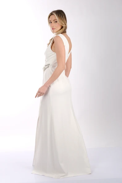 DORİDORCA Brokol Kumaş Balık Kesim Geniş Askılı Abiye Elbise - Resim 7