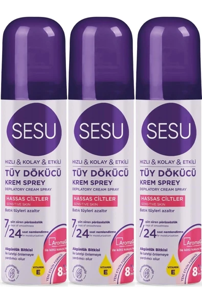 Sesu Tüy Dökücü Köpük Krem Sprey 150ML Hassas Ciltler (3 Lü Set) - 1