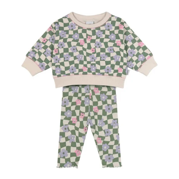 Grafik Çiçek Sweatshirt ve Tayt Set-Yeşil - Resim 2