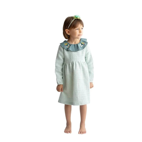 Kız Bebek & Çocuk Yaka Detaylı Elbise-Mint