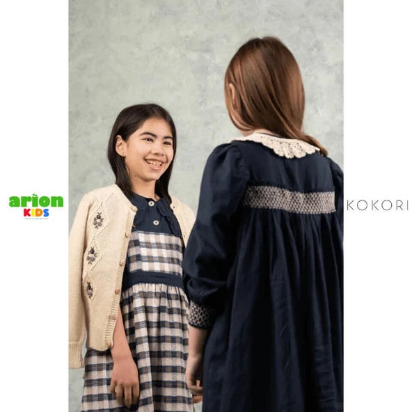 New Aria Lacivert Kareli Jile Elbise - Resim 4