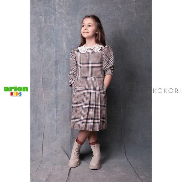 Alisa El İşi Ekose Yaka Elbise - Resim 2