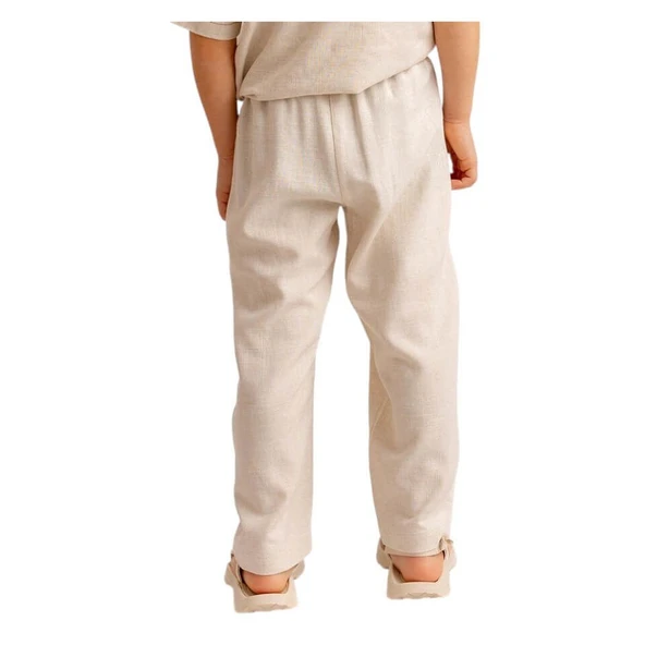 Unisex Klasik Keten Pantolon-Naturel - 2