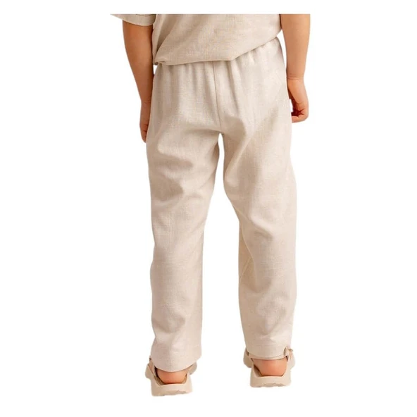 Unisex Klasik Keten Pantolon-Naturel - Resim 2